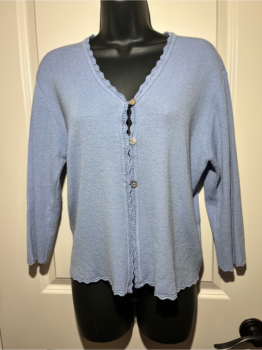 Light Blue Women's Button-Front Knit Cardigan Sweater April Cornell